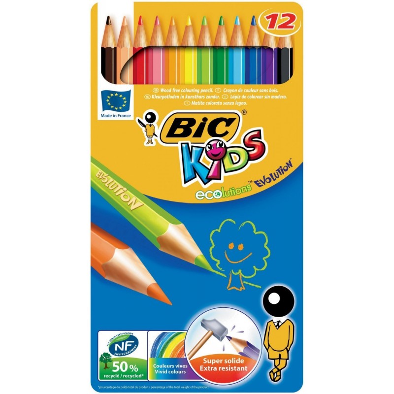 BIC Boîte métal de 12 crayons de couleur Evolution