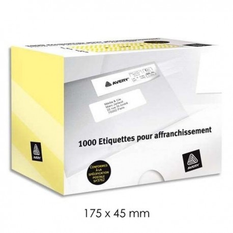 Boîte 1000 étiquettes pour affranchissement 17,5x4,5 cm 2 ét./planche