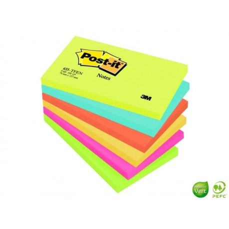 POST-IT Lot de 6 blocs couleurs énergiques 76 x 127 mm