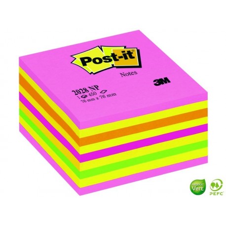 POST-IT Bloc cube Gamme Néon rose