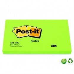 POST-IT Bloc couleurs néon vert 76 x 127 mm
