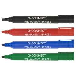 Q-CONNECT Pochette de 4 marqueurs permanents pointe biseautée assortis