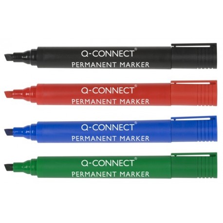 Q-CONNECT Pochette de 4 marqueurs permanents pointe biseautée assortis