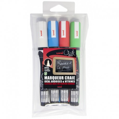 UNI-BALL Pochette 4 marqueurs chalk marker pointe ogive