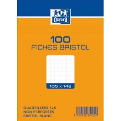 OXFORD Fiches bristol non perforées blanches quadrillées 10,5 x 14,8cm