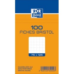 OXFORD Fiches bristol non perforées blanches quadrillées 7,5 x 12,5cm