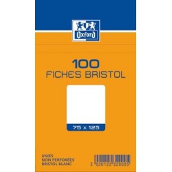 OXFORD Fiches bristol non perforées blanches unies 7,5 x 12,5cm