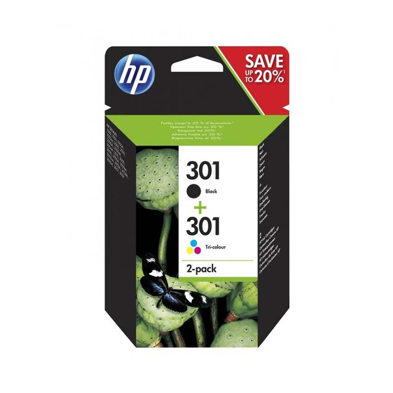 HP Pack 301 - N9J72AE - 2 Cartouches jet d'encre d'origine