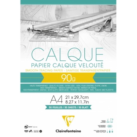 CLAIREFONTAINE Papier calque en bloc 21 X 29,7 90/95 G