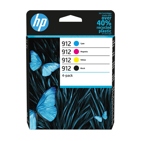 HP 912 Pack de 4 Cartouches authentiques (Noir,Cyan,Magenta,Jaune) (6ZC74AE)