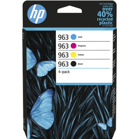 HP 963 Pack de 4 Cartouches authentiques (Noir,Cyan,Magenta,Jaune) (6ZC70AE)