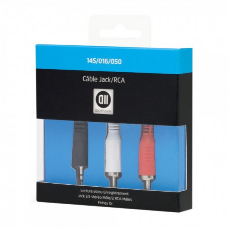 Câble Jack 3,5mm mâle 2 RCA mâles - 50cm