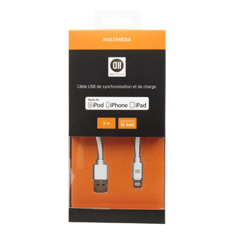 Câble USB 3m pour Apple compatible lighting - blanc