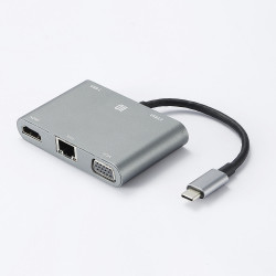 Hub USB-C universel pour Macbook et PC - 5 ports : USB 3.0 + USB-C + RJ45 (1Gbit/s) + VGA (jusqu'à 1080p)