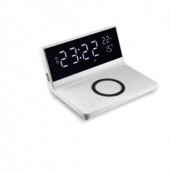 Réveil avec chargeur induction à 15W - lumiosité réglable - 1 port USB pour la charge - affichage température intérieure et date