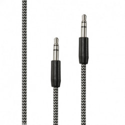 Câble Jack mâle / mâle 3,5mm nylon tressé noir & blanc 1,50m