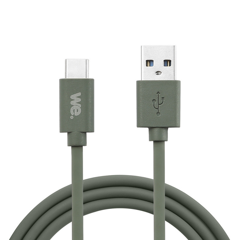 Câble USB/USB-C en silicone USB 3.2 gen 1 - 2m vert kaki
