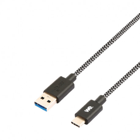 Câble USB-C mâle/USB A mâle tressé 2m noir et blanc