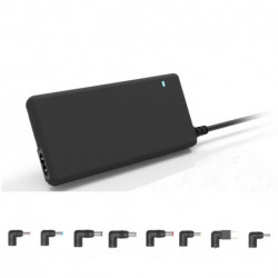 Chargeur universel pour PC portable 90W Format slim, 1 port USB intég 8 fiches inclus noir