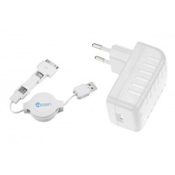 HEDEN Chargeur prise murale 3-en-1 - Micro usb + 2 connectique apple - Un câble rétractable de 80 cm Blanc