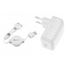 HEDEN Chargeur prise murale 3-en-1 - Micro usb + 2 connectique apple - Un câble rétractable de 80 cm Blanc