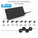 Chargeur universel pour PC portable 90W Format slim - 1 port USB intégré - 8 fiches inclus - Noir