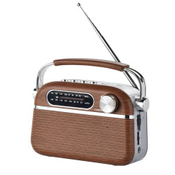 HALTERREGO Radio vintage - Aspect bois - Prise secteur ou pile (non incluse)