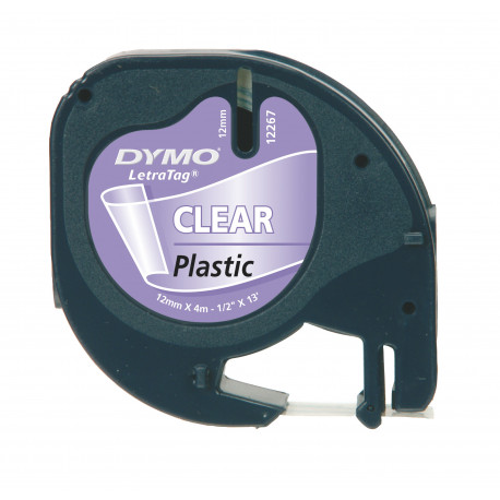 DYMO Ruban Letratag Plastique 12 mm x 4m noir transparent