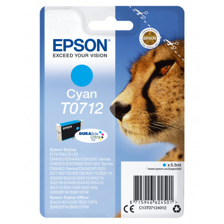 EPSON Guépard T0712 Encre DURABrite Ultra Cyan 5,5ml