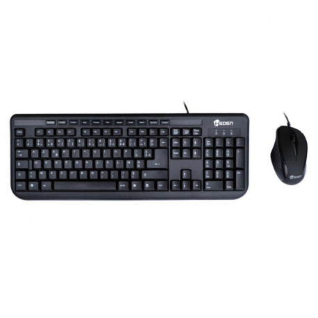 HEDEN Kit souris filaire optique 1200 DPI + clavier multimedia noir