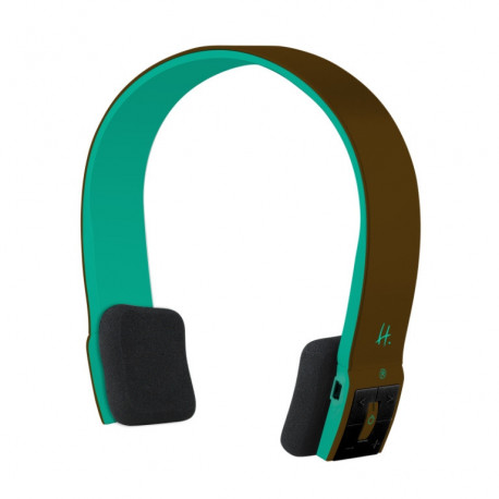 HALTERREGO Casque micro rechargeable Bluetooth - volume réglable - Marron et Vert