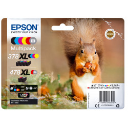 EPSON 378XL - 478XL Multipack Ecureuil - 6 couleurs Noir, Cyan, Magenta, Jaune, Rouge, Gris