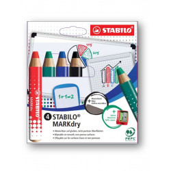 STABILO MARKdry 4 Crayons Marqueur + Taille crayon + Chiffon