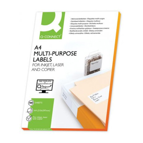 Q-CONNECT Boîte de 100 étiquettes multi-usages blanches 210 x 297mm