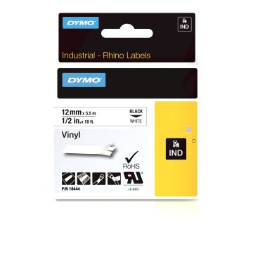DYMO RHINO Ruban étiquette industrielle en vinyle noir blanc 12mm