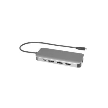 Station d'accueil Mobile USB‑C 9‑en‑1, affichage jusqu'&agrave; 3 &eacute;crans 4K via 1xHDMI + 2&times;DP. 1xUSB‑C PD 100W, 2xUSB‑A 2.0, USB-A 3.0, 1xUSB-C 10G, RJ45.