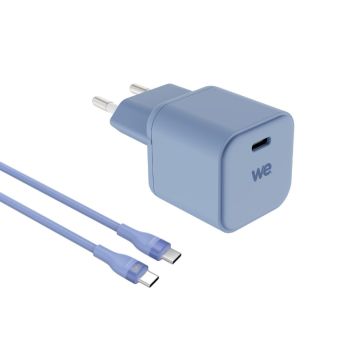 Bundle chargeur WE PC GaN 1 port USB-C 65W - PD3.0 + câble USB-C/USB-C 2m - Toucher doux, bleu