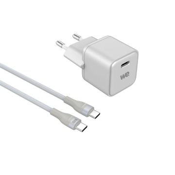 Bundle chargeur WE PC GaN 1 port USB-C 65W - PD3.0 + câble USB-C/USB-C 2m - Toucher doux, gris