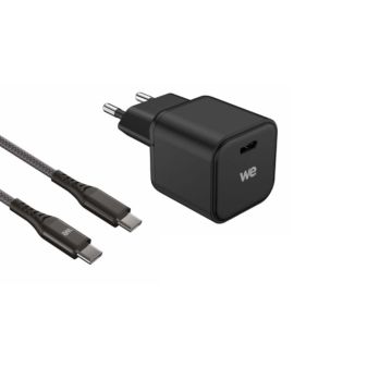 Bundle chargeur WE PC GaN 1 port USB-C 45W - PD3.0 + c&acirc;ble USB-C/USB-C 2m - Noir