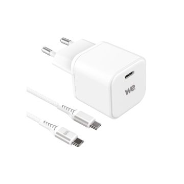 Bundle chargeur WE PC GaN 1 port USB-C 100W - PD3.0 + câble USB-C/USB-C 2m - Blanc