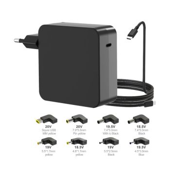 Chargeur universel pour PC portable 90W avec 8 embouts et câble USB-C