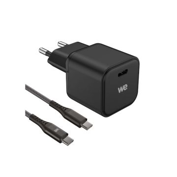 Bundle chargeur WE PC GaN 1 port USB-C 100W - PD3.0 + câble USB-C/USB-C 2m - Noir