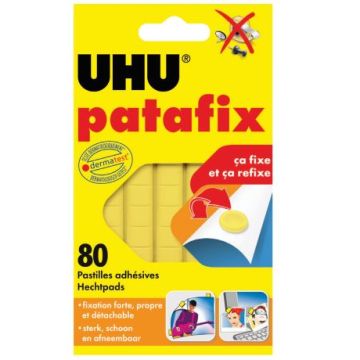 UHU Lot de 80 Pâtes pastilles adhésives patafix, repositionnable, jaune
