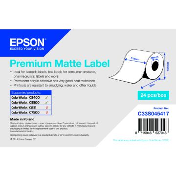 EPSON rouleau étiquettes adhésives polyvalentes Premium - 51 mm x 35 m - blanc mat
