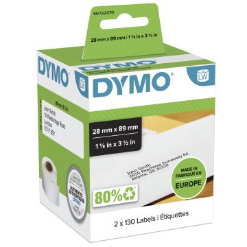 DYMO Rouleau de 130 étiquettes d'adresse LabelWriter 89 x 28 mm en papier blanc