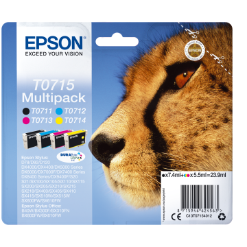EPSON Multipack Guépard T0715 Encres DURABrite Ultra N,C,M,J 23,9ml