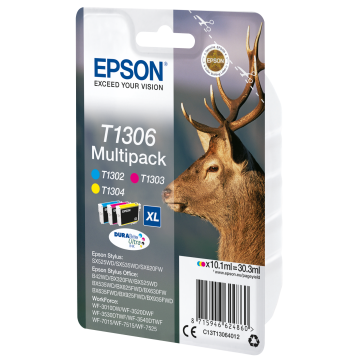 EPSON Multipack Cerf T1306 Encre DURABrite Ultra C,M,J (XL) 30,3ml