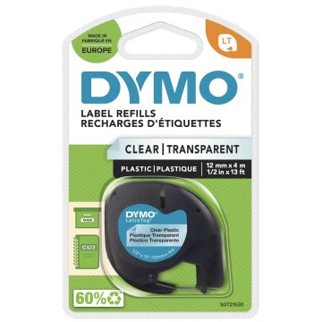 DYMO Ruban titreuse Letratag 12mm coloris noir transparent plastique