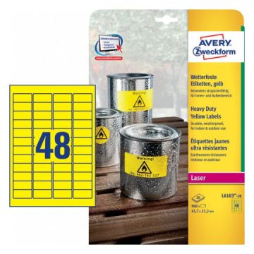 AVERY 960 étiquettes jaunes ultra résistantes. 45,7x21,2mm