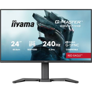 Ecran IIYAMA 23.8'' 0.3ms G-Master Red Eagle Noir Fast IPS 1920x1080 16:9 240Hz 350cd/m² 1000:1 2xHDMI DisplayPort 2xUSB 2xHPs G-SYNC comp 15cm pied réglab haut